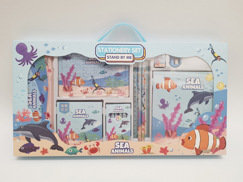 Building Blocks + Jigsaw Puzzle Stationery Set -Sea Animals