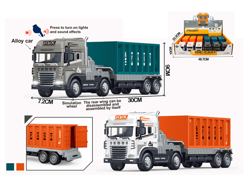 6PCS Friction Alloy Container Truck With Light And Music