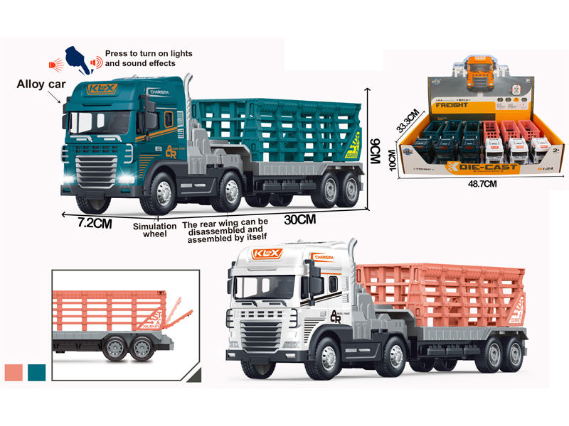 6PCS Friction Alloy Fence Trailer With Light And Music