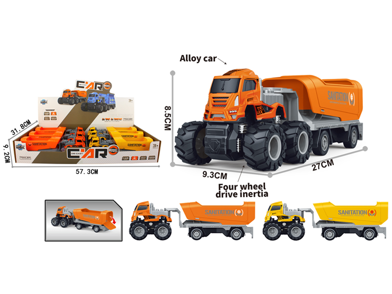 6PCS 4Wd Friction Alloy Transport Trailer