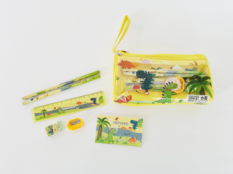 Dual Zipper Pen Bag Stationery Bag (2 Pencils +1 Pencil Sharpener +1 Eraser +1 Ruler + 1 Notebook)Dinosaur World