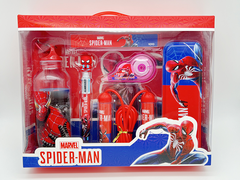 Spider-Man Stationery Set(Rope Skipping + Kettle + Correction Tape + Ballpoint Pen + Iron Pencil Case + Ruler)