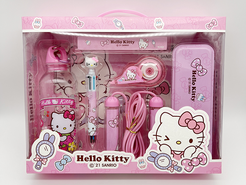 Hello Kitty Stationery Set(Rope Skipping + Kettle + Correction Tape + Ballpoint Pen + Iron Pencil Case + Ruler)