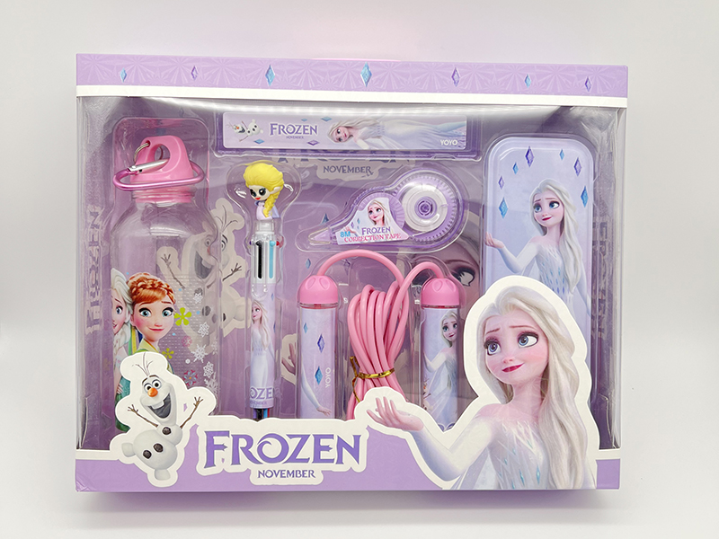Frozen Stationery Set(Rope Skipping + Kettle + Correction Tape + Ballpoint Pen + Iron Pencil Case + Ruler)
