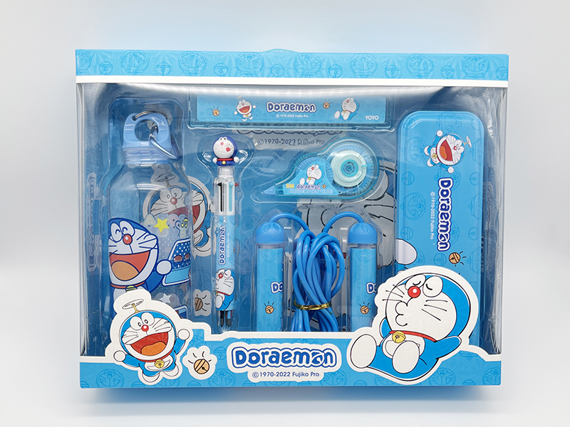 Doraemon Stationery Set(Rope Skipping + Kettle + Correction Tape + Ballpoint Pen + Iron Pencil Case + Ruler)