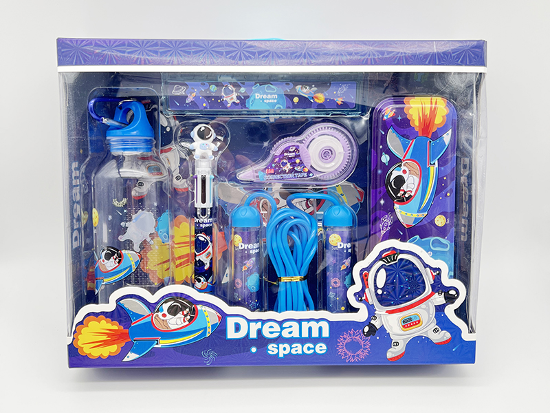 Dream Space Stationery Set(Rope Skipping + Kettle + Correction Tape + Ballpoint Pen + Iron Pencil Case + Ruler)