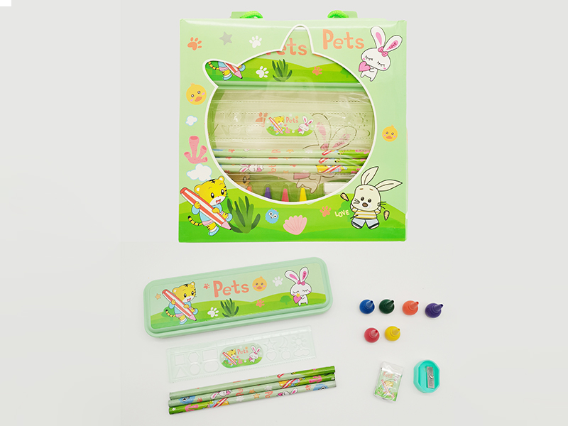Plastic Pencil Case + Crayons Stationery Set(Rabbit)