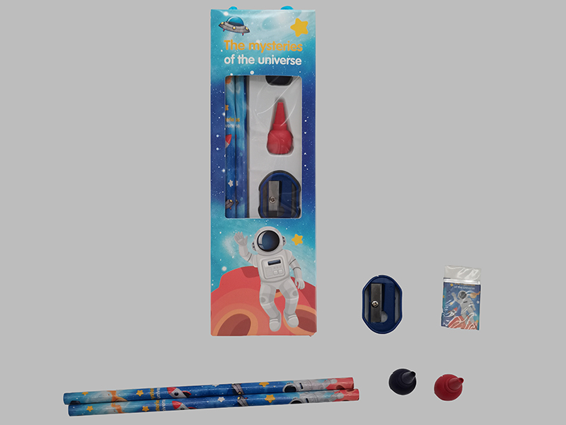 Space Stationery Set(Pencil + Crayon + Eraser + Pencil Sharpener)