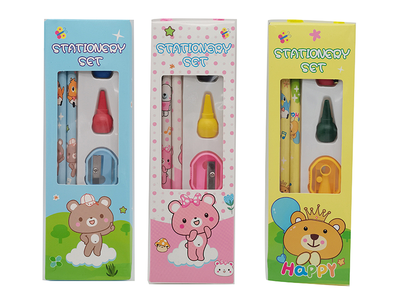 Little Bear Stationery Set(Pencil + Crayon + Eraser + Pencil Sharpener)