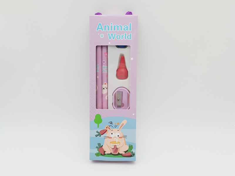 Animal World Stationery Set(Pencil + Crayon + Eraser + Pencil Sharpener)