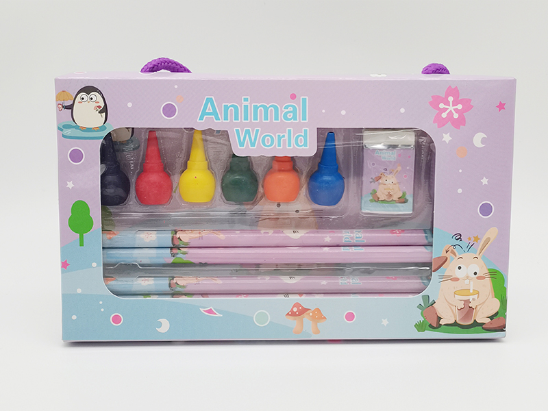 Animal World Stationery Set(Notebook + Pencil + Crayon + Eraser + Pencil Sharpener)