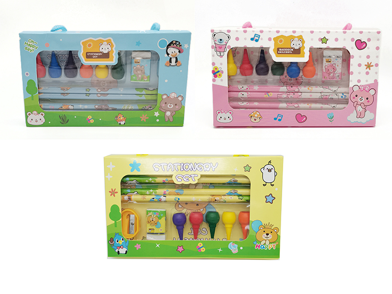 Stationery Set(Notebook + Pencil + Crayon + Eraser + Pencil Sharpener)