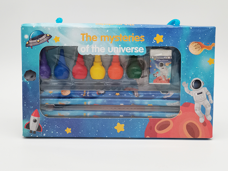 Space Stationery Set(Notebook + Pencil + Crayon + Eraser + Pencil Sharpener)