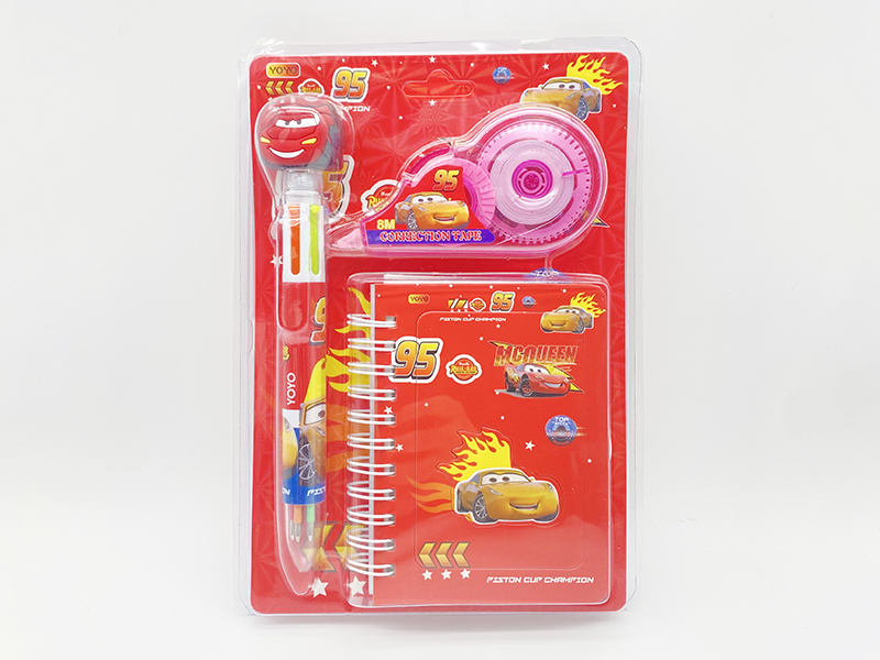 Cars Stationery Set(Correction Tape + Ballpoint Pen + Notebook)