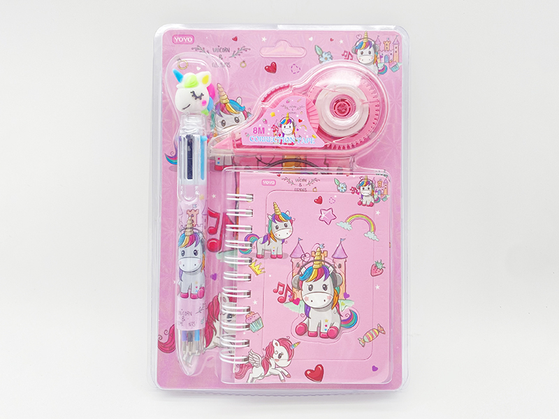 Unicorn Stationery Set(Correction Tape + Ballpoint Pen + Notebook)