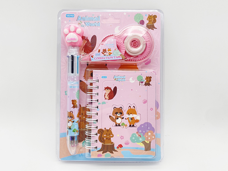 Squirrel Stationery Set(Correction Tape + Ballpoint Pen + Notebook)