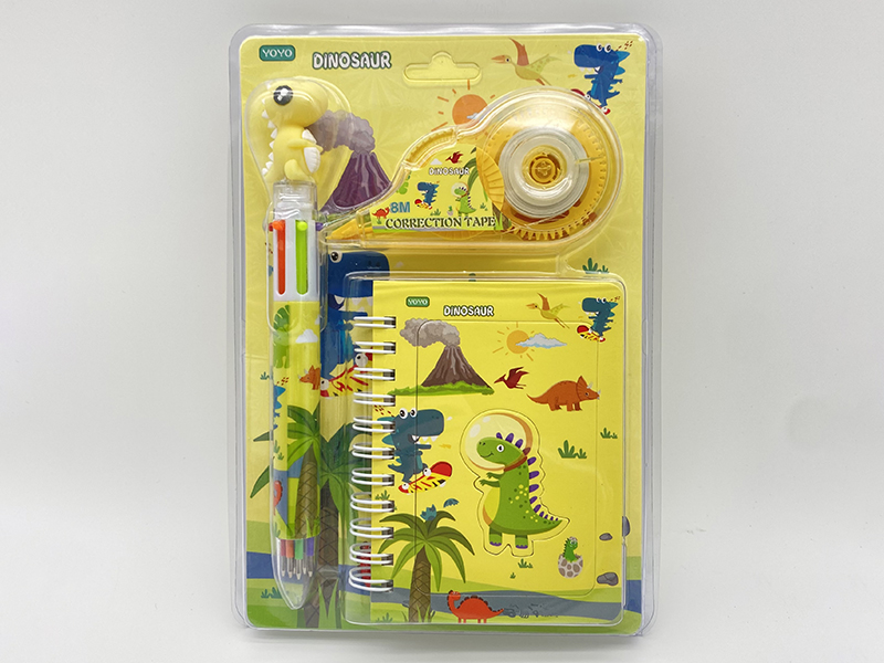 Dinosaur Stationery Set(Correction Tape + Ballpoint Pen + Notebook)