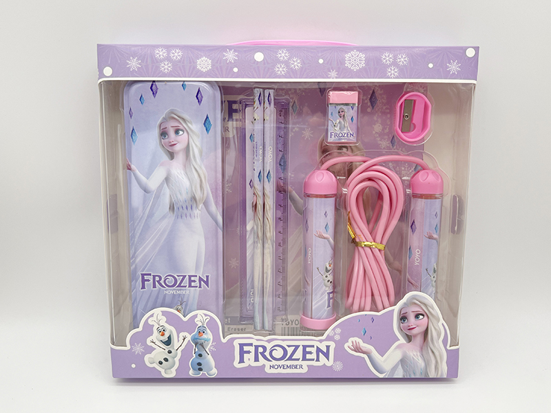 Frozen Stationery Set(Iron Pencil Box + Pencil + Ruler + Eraser + Pencil Sharpener + Rope Skipping)