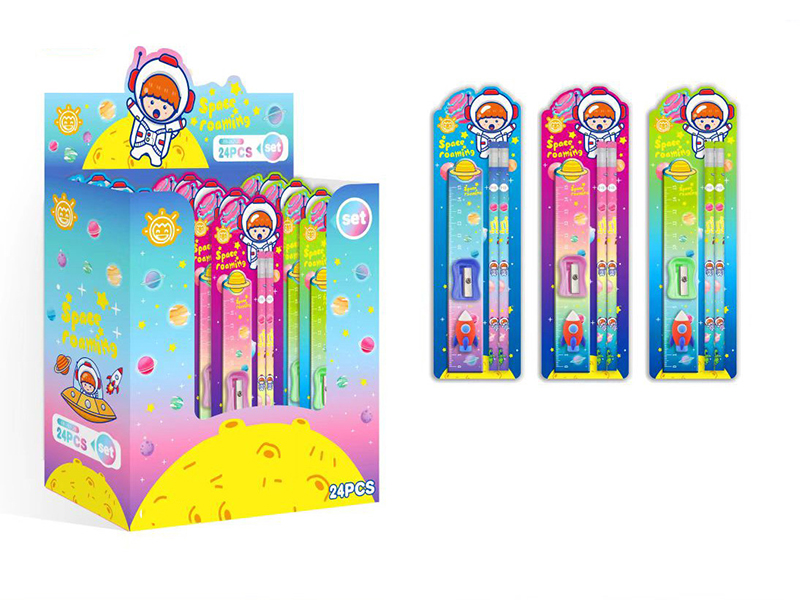 Space Stationery Set(Ruler + Pencil + Eraser + Sharpener)24pcs