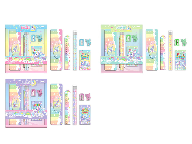 Unicorn Stationery Set(Pencil Case + Ruler + Pencil + Eraser + Crayon + Sharpener)