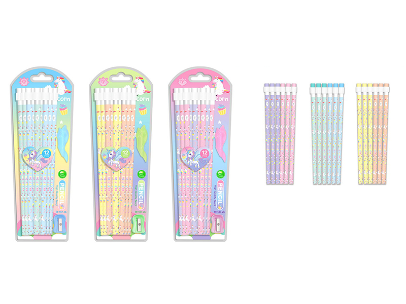 Unicorn Stationery Set(Pencil 12pcs + Pen Cap + Sharpener)