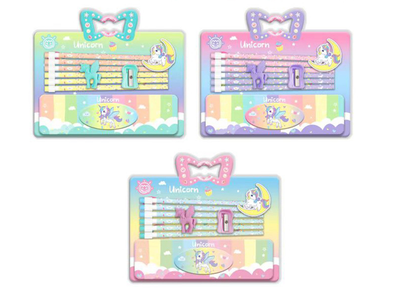 Unicorn Stationery Set(Pencil 6pcs +3D Eraser + Sharpener + Pencil Case)