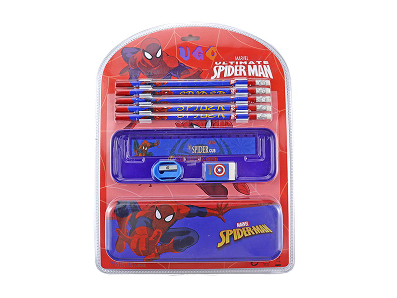 Spider-Man Stationery Set(4 Pencils + Eraser + Sharpener + Ruler + Pencil Case)