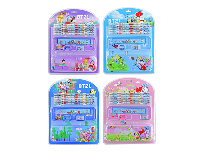 Stationery Set(4 Pencils + Eraser + Sharpener + Ruler + Pencil Case)