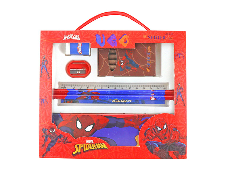 Spider-Man Stationery Set(Pencil Case +2 Pencils + Ruler + Crayon + Eraser + Sharpener )