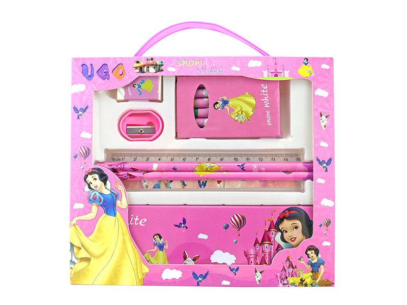 Snow White Stationery Set(Pencil Case +2 Pencils + Ruler + Crayon + Eraser + Sharpener )