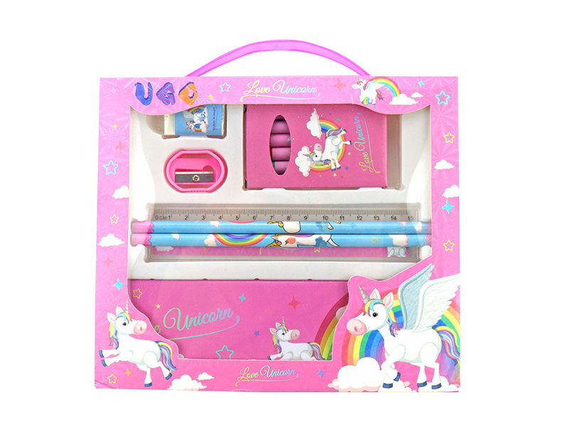 Unicorn Stationery Set(Pencil Case +2 Pencils + Ruler + Crayon + Eraser + Sharpener )