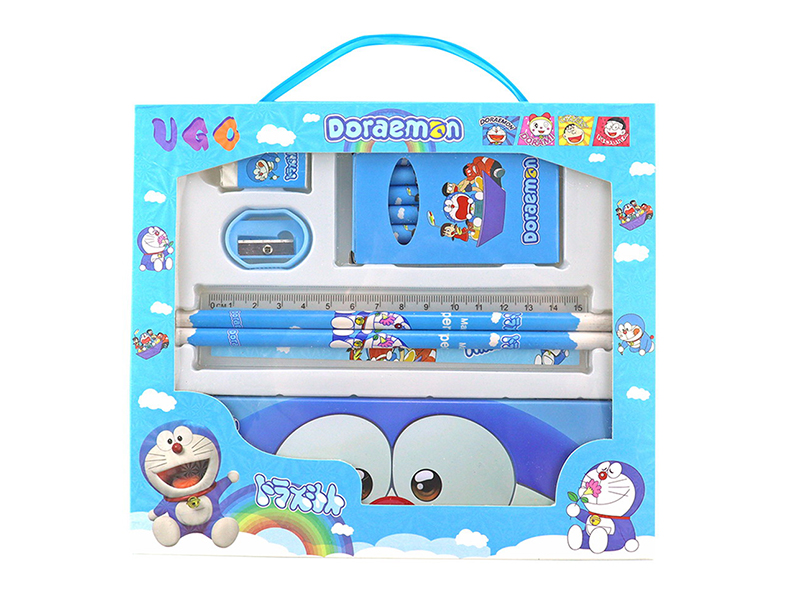 Doraemon Stationery Set(Pencil Case +2 Pencils + Ruler + Crayon + Eraser + Sharpener )