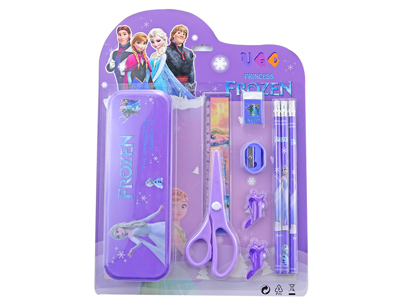 Frozen Stationery Set(Pencil Case +3 Pencils + Ruler + Scissor + Eraser + Sharpener + Pen Cap)