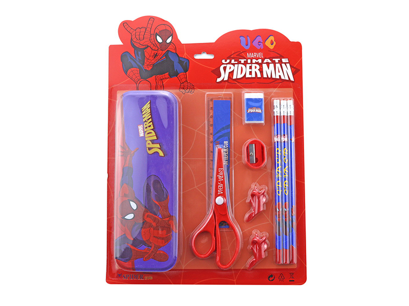 Spider-Man Stationery Set(Pencil Case +3 Pencils + Ruler + Scissor + Eraser + Sharpener + Pen Cap)