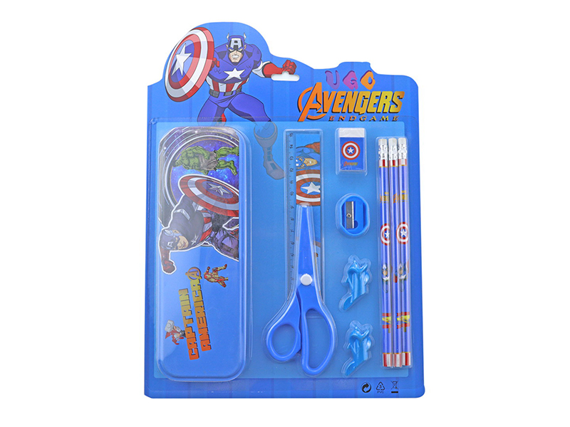 Avengers Assemble Stationery Set(Pencil Case +3 Pencils + Ruler + Scissor + Eraser + Sharpener + Pen Cap)