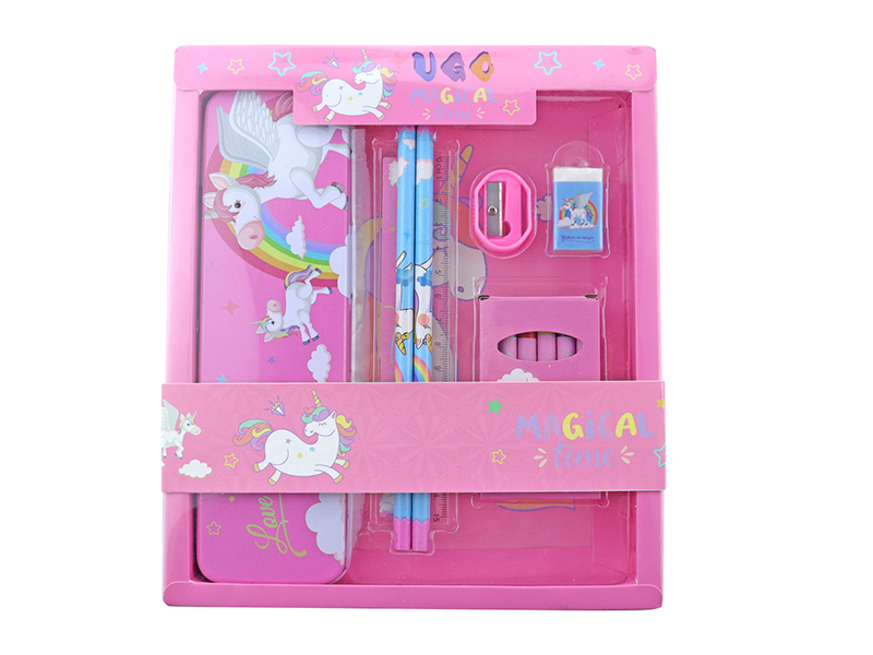 Unicorn Stationery Set(Pencil Case + Pencil + Ruler + Crayon + Eraser + Sharpener)