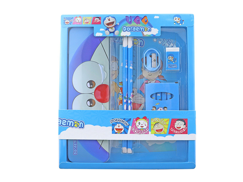 Doraemon Stationery Set(Pencil Case + Pencil + Ruler + Crayon + Eraser + Sharpener)
