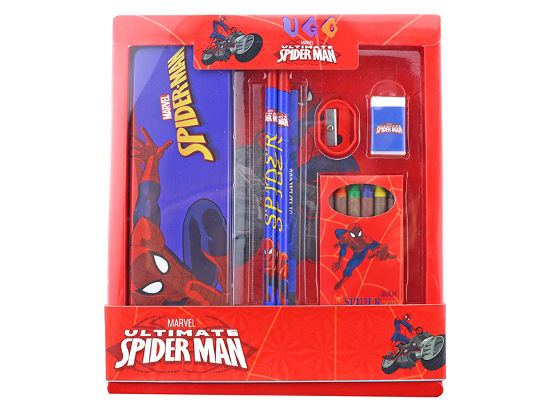 Spider-Man Stationery Set(Pencil Case + Pencil + Ruler + Crayon + Eraser + Sharpener)