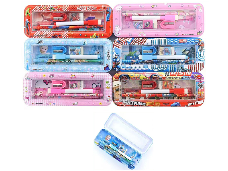 Cartoon Tinplate Pencil Box Stationery Set(Spider-Man, Princess, Avengers,Cars,Hello Kitty,Unicorn)