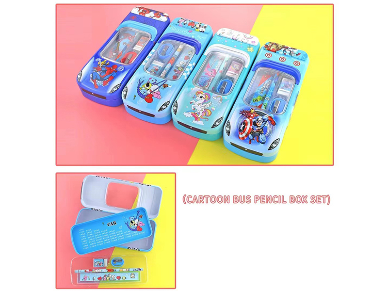 Cartoon Car Shape Iron Pencil Box Stationery Set(Spider-Man, Unicorn, Avengers,BT21 Universe)