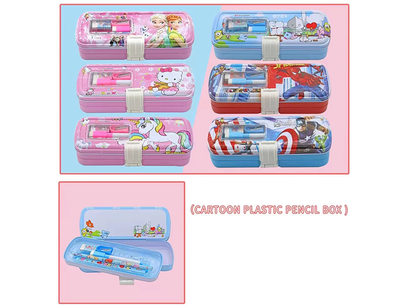 Cartoon Tinplate Pencil Box Stationery Set(Spider-Man, Princess, Avengers,Hello Kitty,Unicorn,BT21 Universe