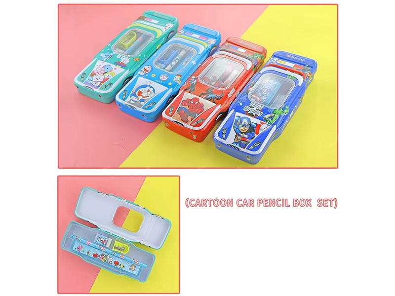 Cartoon Car Pencil Box Stationery Set(Spider-Man, Doraemon, Avengers,BT21 Universe)