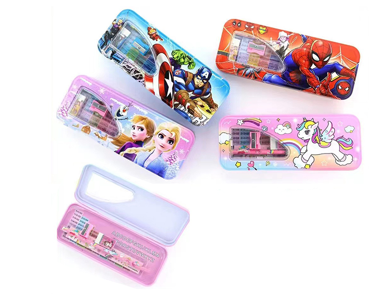 Cartoon Tinplate Pencil Box Stationery Set(Spider-Man,Princess, Avengers,Unicorn)