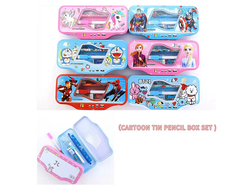 Cartoon Tinplate Pencil Box Stationery Set(Spider-Man,Princess, Avengers,Unicorn,BT21 Universe)