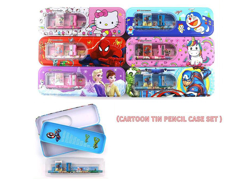 Cartoon Iron Pencil Box Stationery Set(Spider-Man,Princess, Avengers,Unicorn,Doraemon)