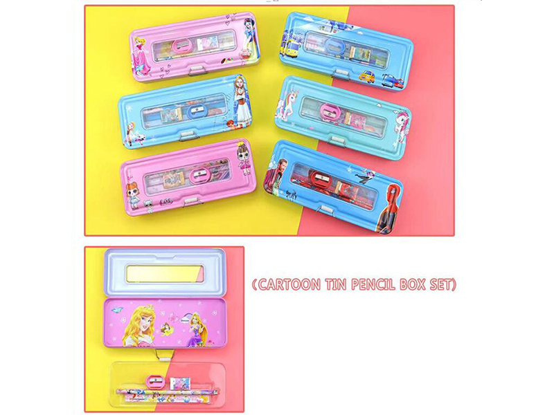 Cartoon Iron Pencil Box Stationery Set(Spider-Man,Princess, Avengers,LOL,Unicorn)