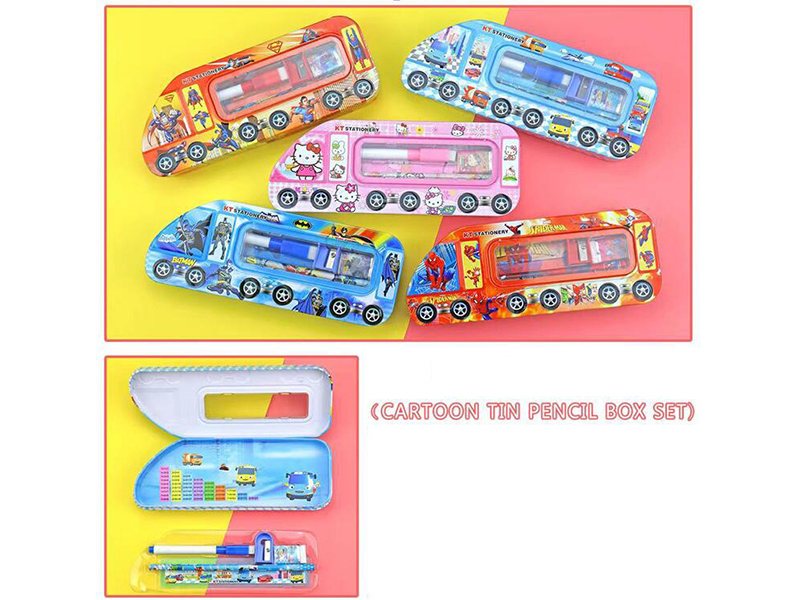 Cartoon Iron Pencil Box Stationery Set(Spider-Man,Hello Kitty,Batman,Superman)