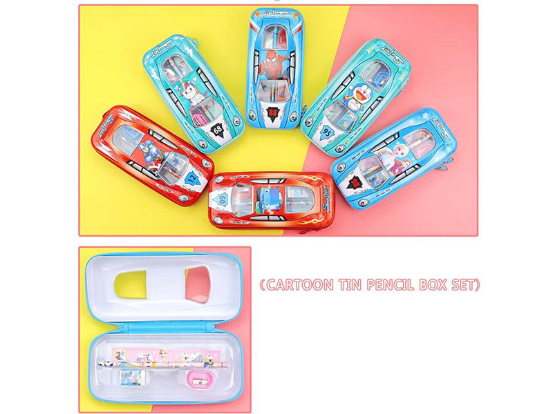 Cartoon Iron Pencil Box Stationery Set(Spider-Man,Princess,Doraemon,Unicorn)