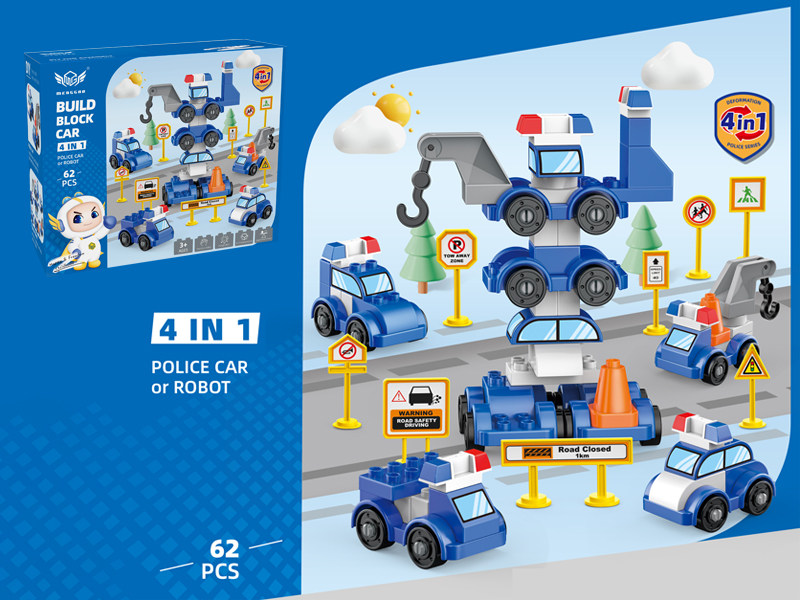 62PCS Police Car Robot Building Blocks