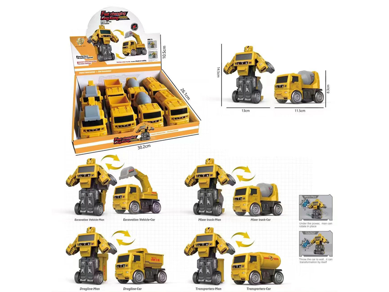 8Pcs Friction Transformers Construction Robot
